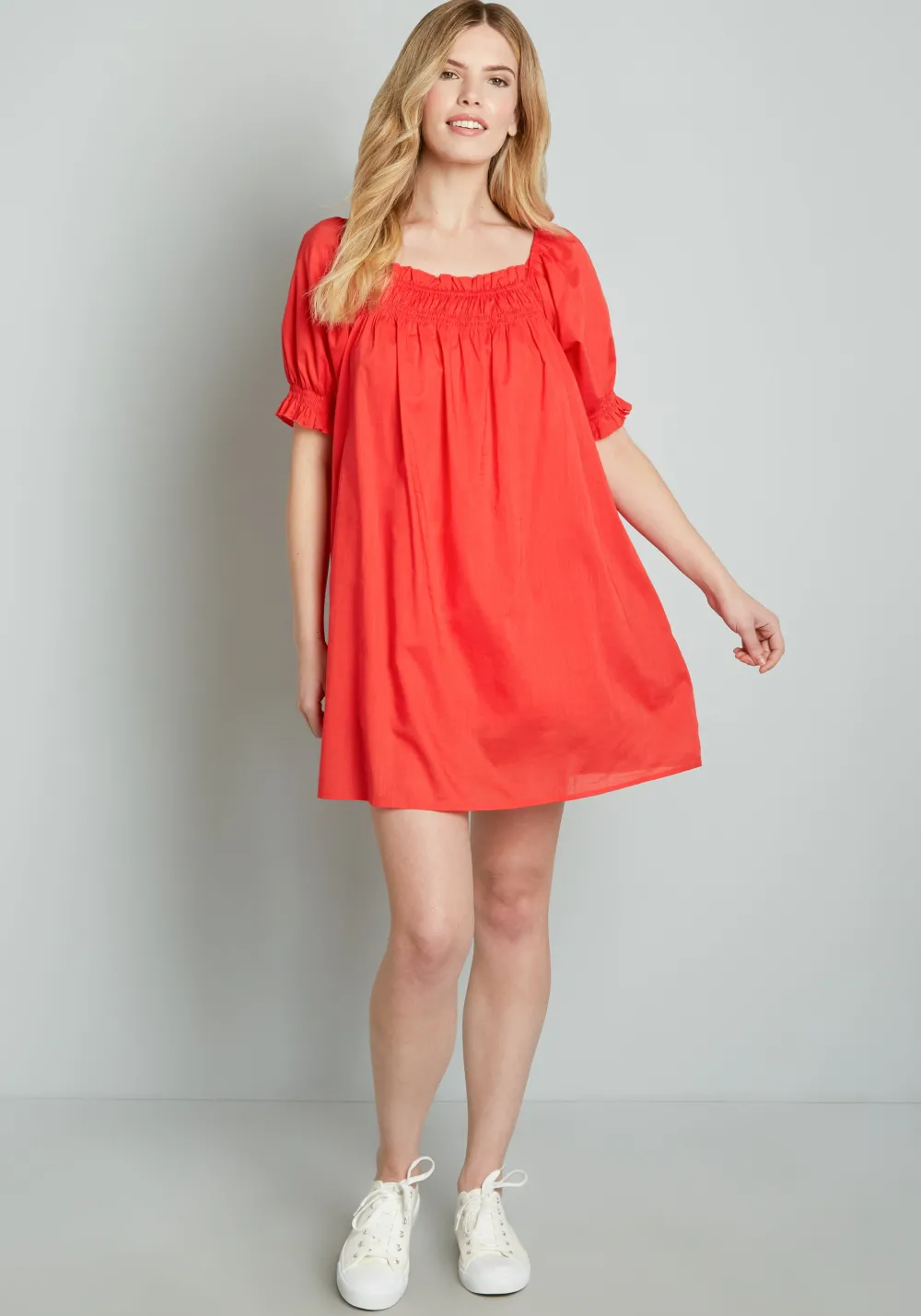 ModCloth Summertime Garden Stories Smocked Mini Dress Candy Red Clearance