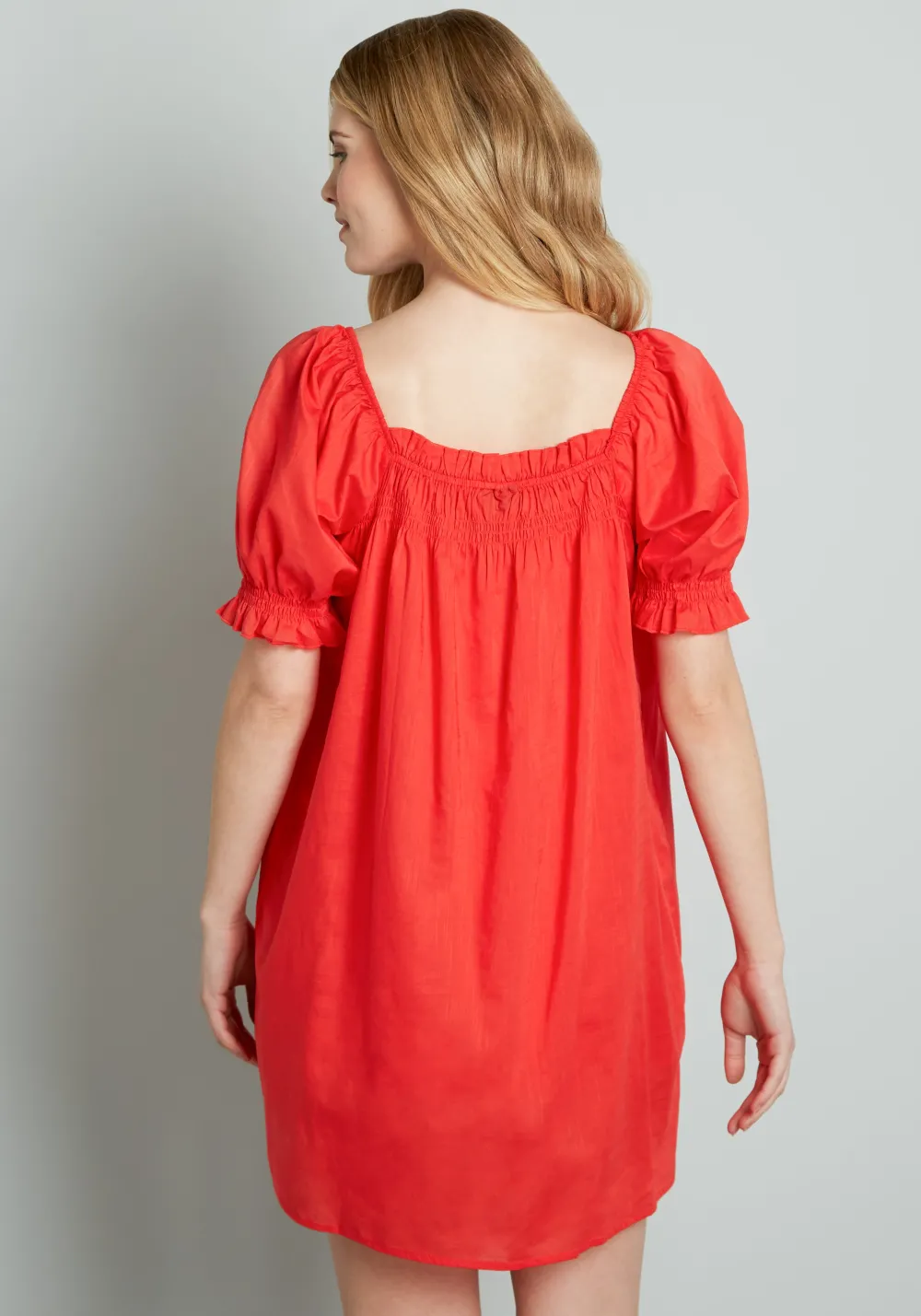 ModCloth Summertime Garden Stories Smocked Mini Dress Candy Red Clearance