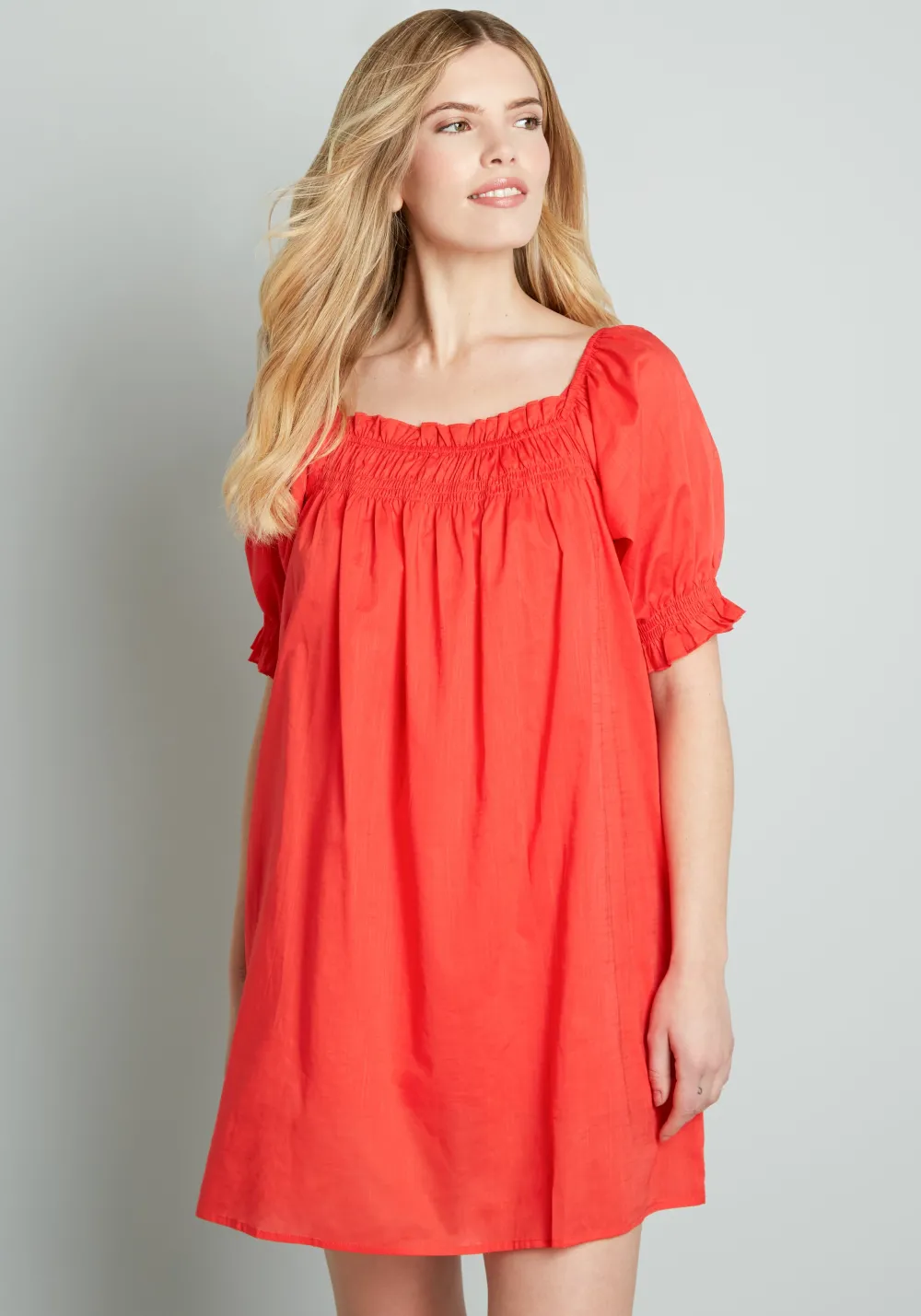 ModCloth Summertime Garden Stories Smocked Mini Dress Candy Red Clearance