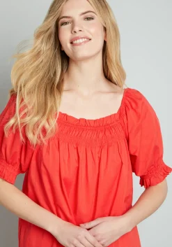 ModCloth Summertime Garden Stories Smocked Mini Dress Candy Red Clearance