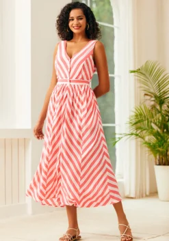 Sunbeam Striped Midi Dress Pink Stripe