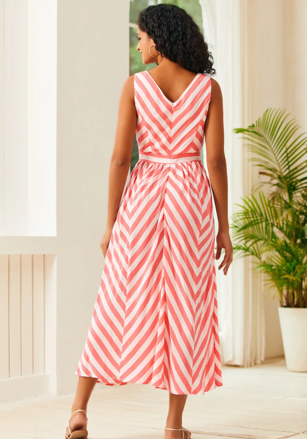 Sunbeam Striped Midi Dress Pink Stripe