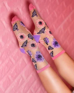 Sunflower Butterfly Sheer Crew Sock Best
