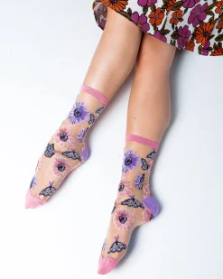 Sunflower Butterfly Sheer Crew Sock Best