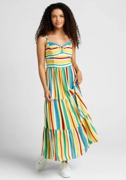 Hell Bunny Sunshine And Lollipops Maxi Dress Yellow Stripe Clearance