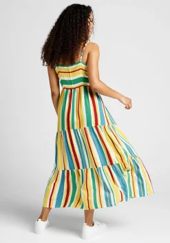 Hell Bunny Sunshine And Lollipops Maxi Dress Yellow Stripe Clearance