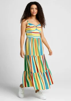 Hell Bunny Sunshine And Lollipops Maxi Dress Yellow Stripe Clearance