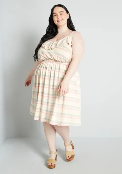 ModCloth Sunshine and Sand Bound Knit Sundress Cream Stripes New