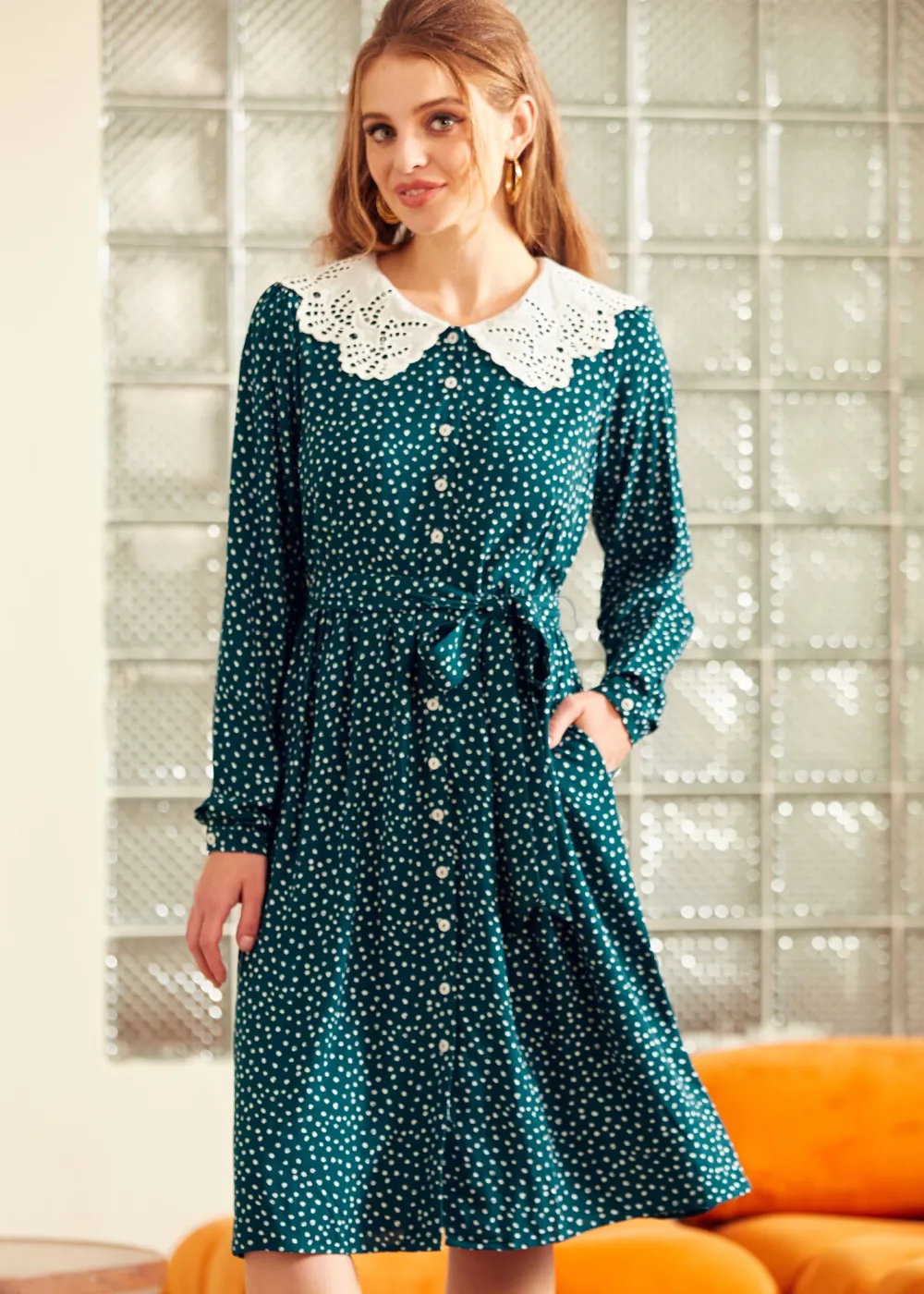 BTC Sway This Way Shirt Waist Dress All Over Emerald Best