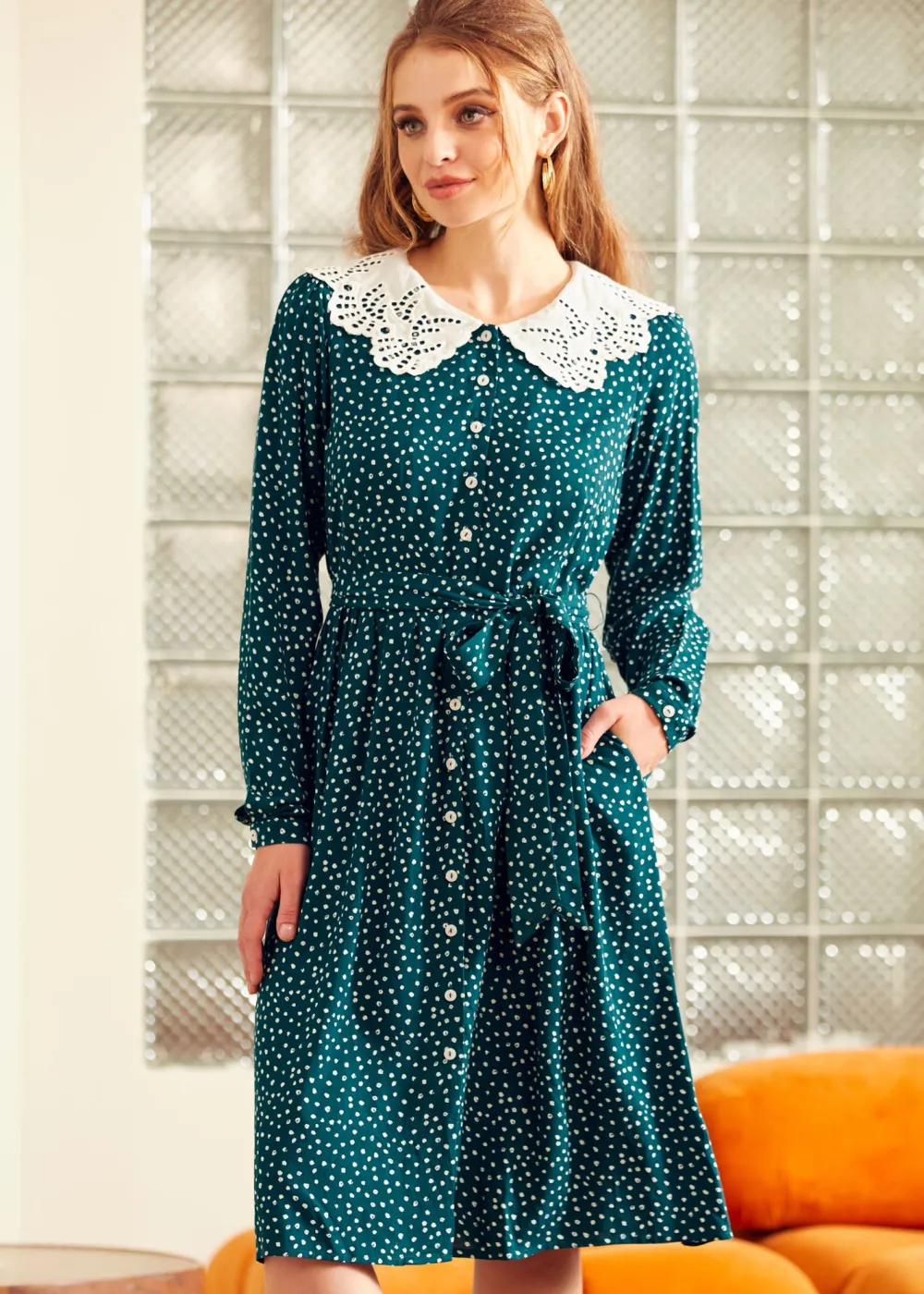 BTC Sway This Way Shirt Waist Dress All Over Emerald Best