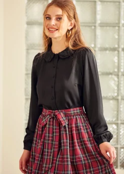 BTC Sweet Nothings Puff Shoulder Button Down Blouse Back to Black