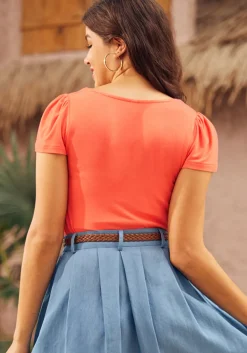 Sweet Thing Square Neck Top Coral New