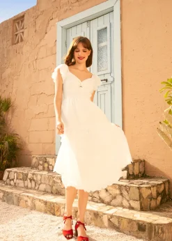 Sweetheart Soirée Twist-Front Midi Dress Milkglass White Clearance