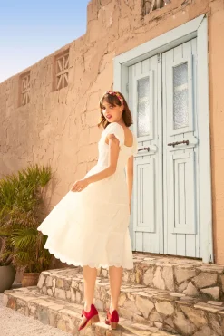 Sweetheart Soirée Twist-Front Midi Dress Milkglass White Clearance