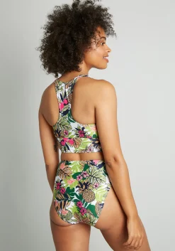 Fortune Swimwear, LLC The Annika Crop Bikini Top Green Pineapple Floral