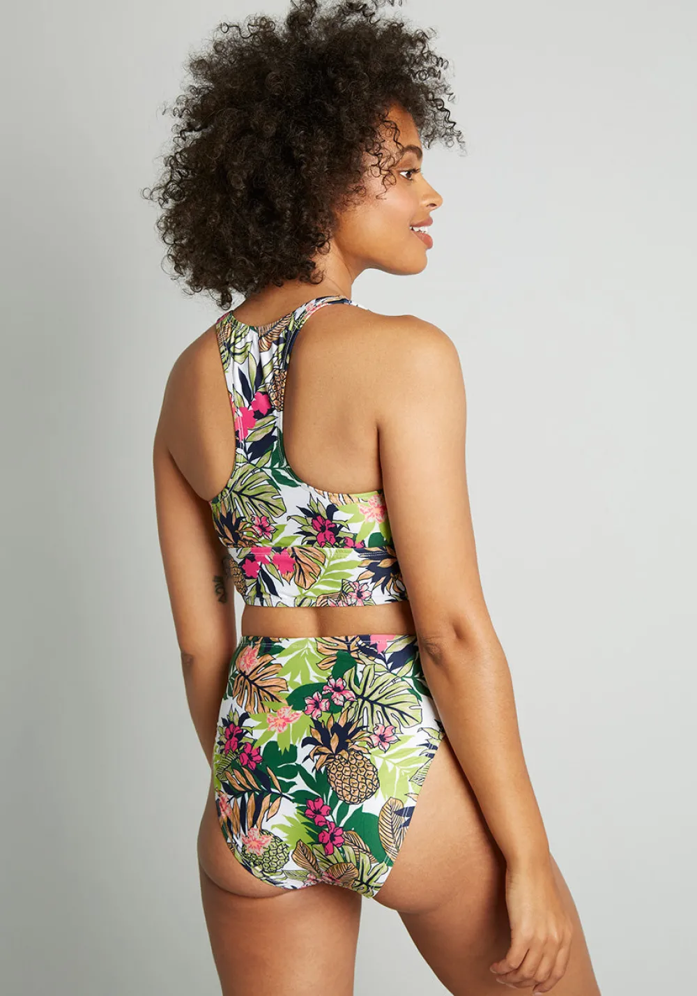 Fortune Swimwear, LLC The Annika Crop Bikini Top Green Pineapple Floral