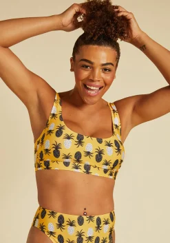 ModCloth The Billie Crop Bikini Top Yellow Pineapples Clearance