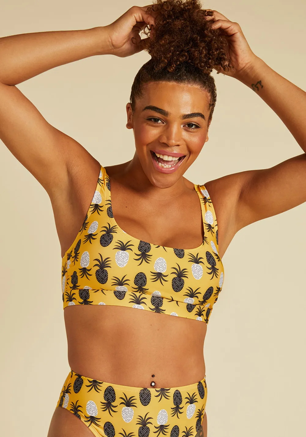 ModCloth The Billie Crop Bikini Top Yellow Pineapples Clearance
