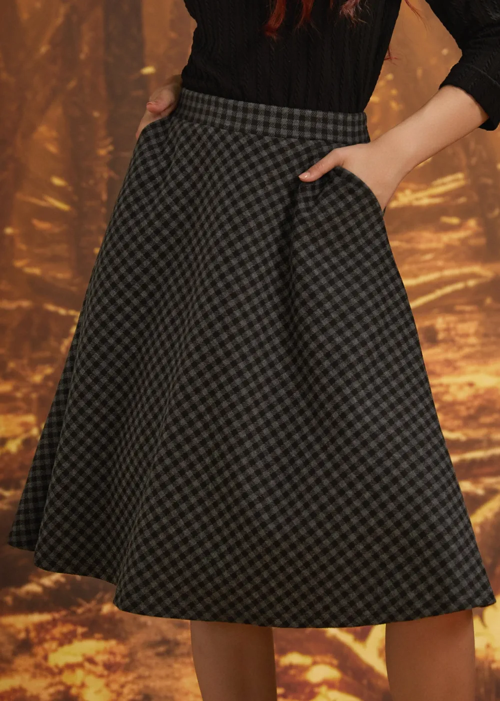 The Celestine Skirt Graphite Gingham Hot