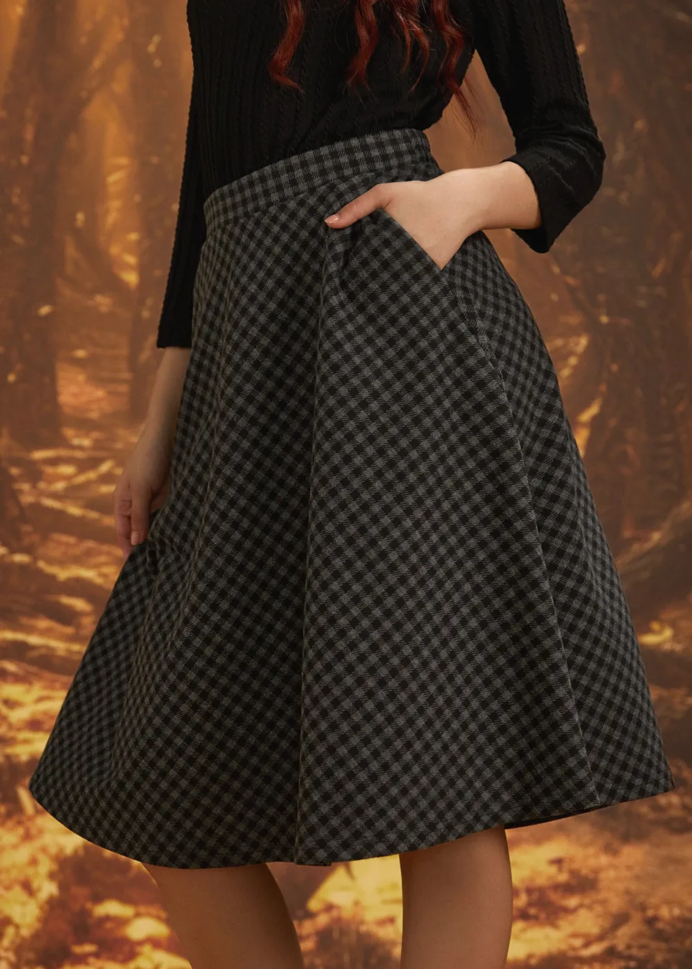 The Celestine Skirt Graphite Gingham Hot