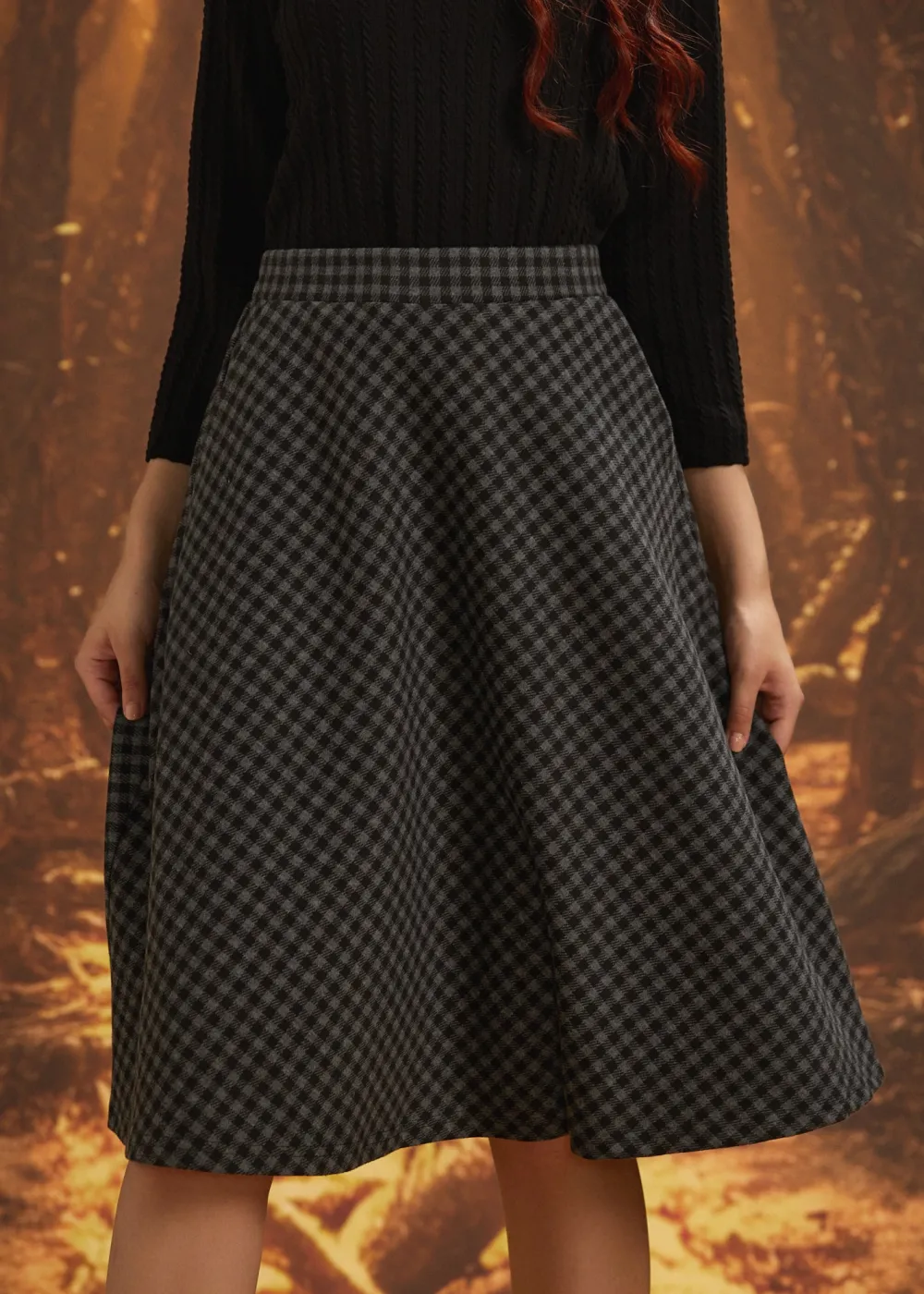 The Celestine Skirt Graphite Gingham Hot