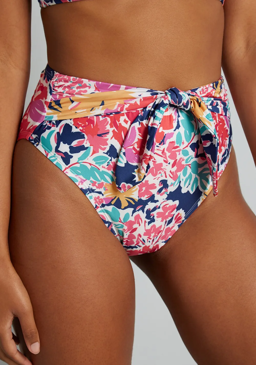 ModCloth The Cindy High-Waisted Bikini Bottom Pink/Navy Floral New