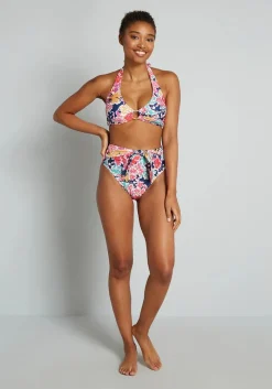 ModCloth The Cindy High-Waisted Bikini Bottom Pink/Navy Floral New