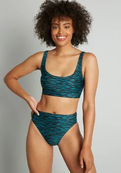 Fortune Swimwear, LLC The Franky High-Waisted Bikini Bottom Blue Zebra Hot