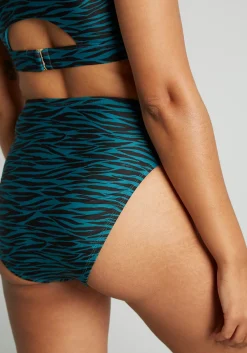 Fortune Swimwear, LLC The Franky High-Waisted Bikini Bottom Blue Zebra Hot