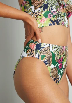 The Franky High-Waisted Bikini Bottom Green Pineapple/Floral Best