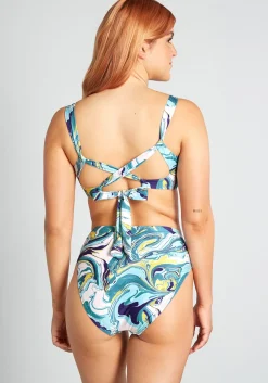 The Franky High-Waisted Bikini Bottom Blue Marble Online