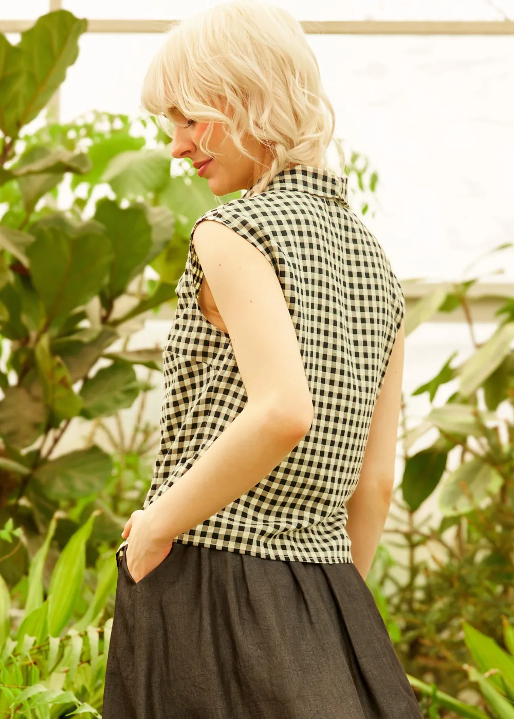 The Garden Stroll Bow Blouse Black Gingham Clearance