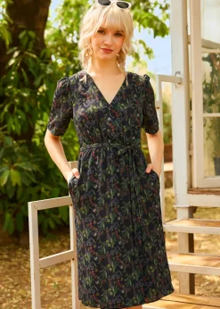 The Sunday Soirée Faux Wrap Dress Black Floral
