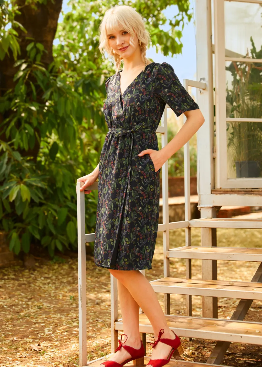 The Sunday Soirée Faux Wrap Dress Black Floral