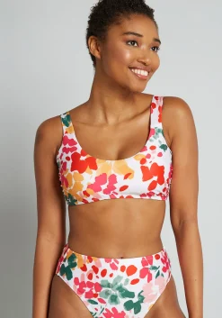 ModCloth The Tatianna Bikini Top White Floral Clearance