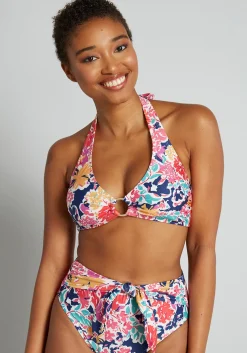 ModCloth The Vera Bikini Top Navy/Pink Floral Best