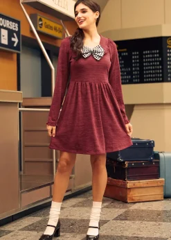 Touched by Time Ruffle Accent Dress Crimson Embrace New