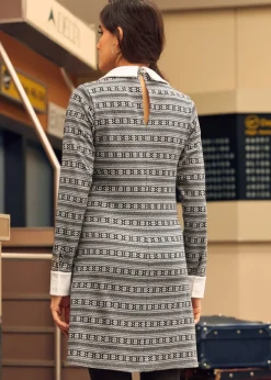 Transitional Timepiece Contrast Collar Shift Dress Pebble Patch Discount