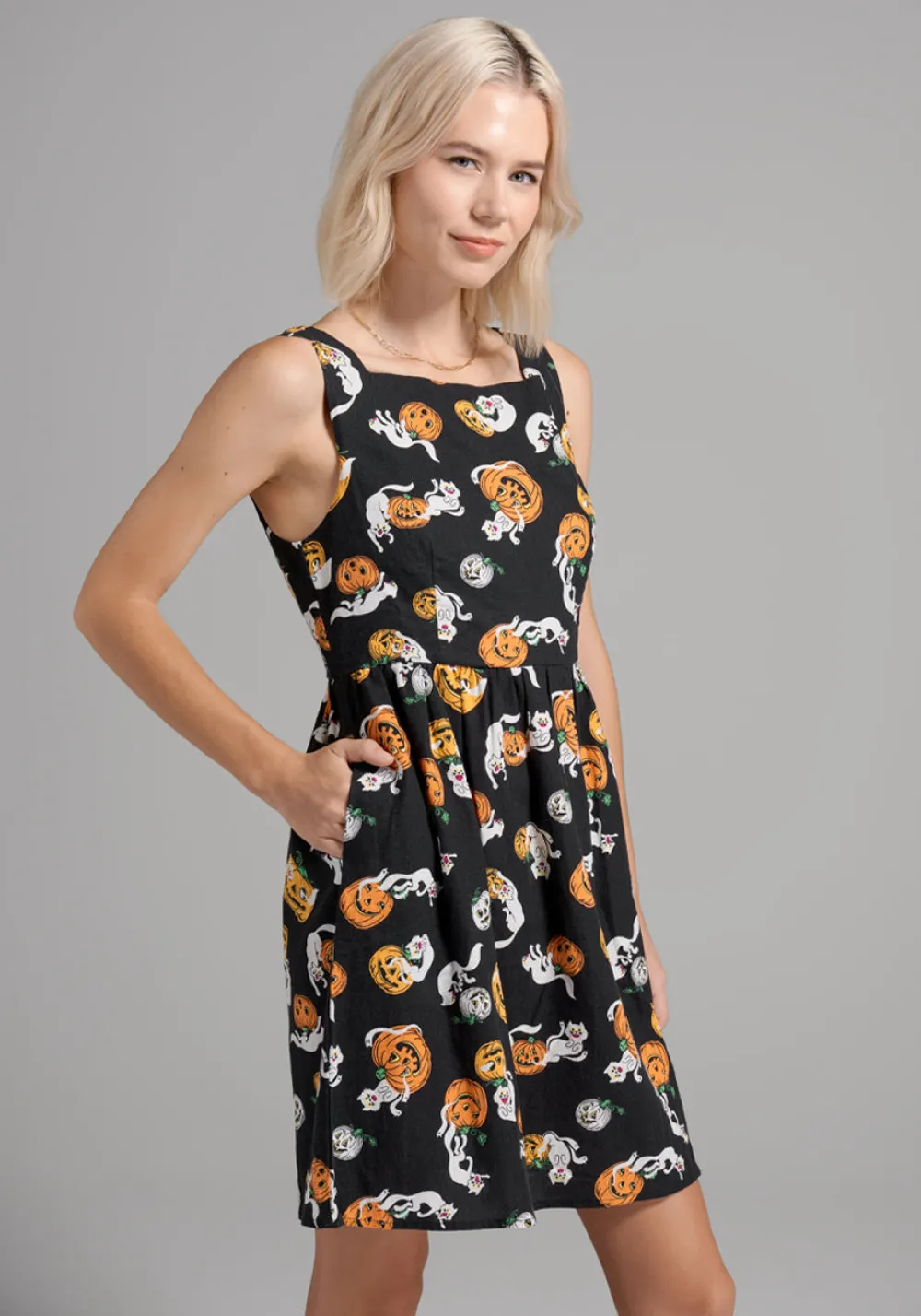 ModCloth Truth Or Square Fit And Flare Dress Boo Cats Hot