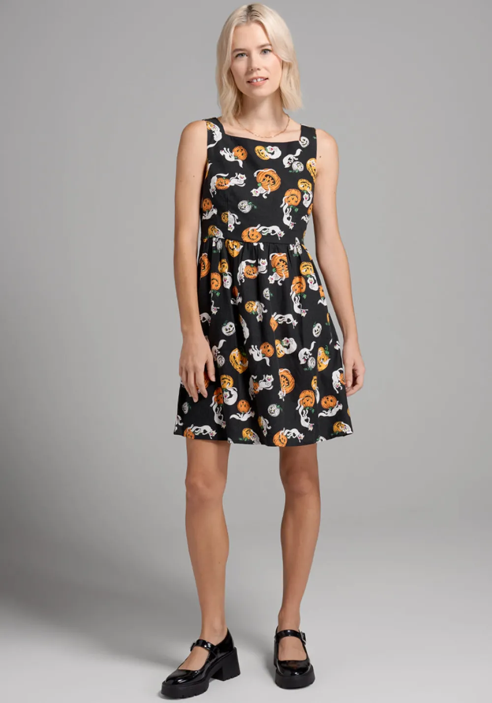 ModCloth Truth Or Square Fit And Flare Dress Boo Cats Hot