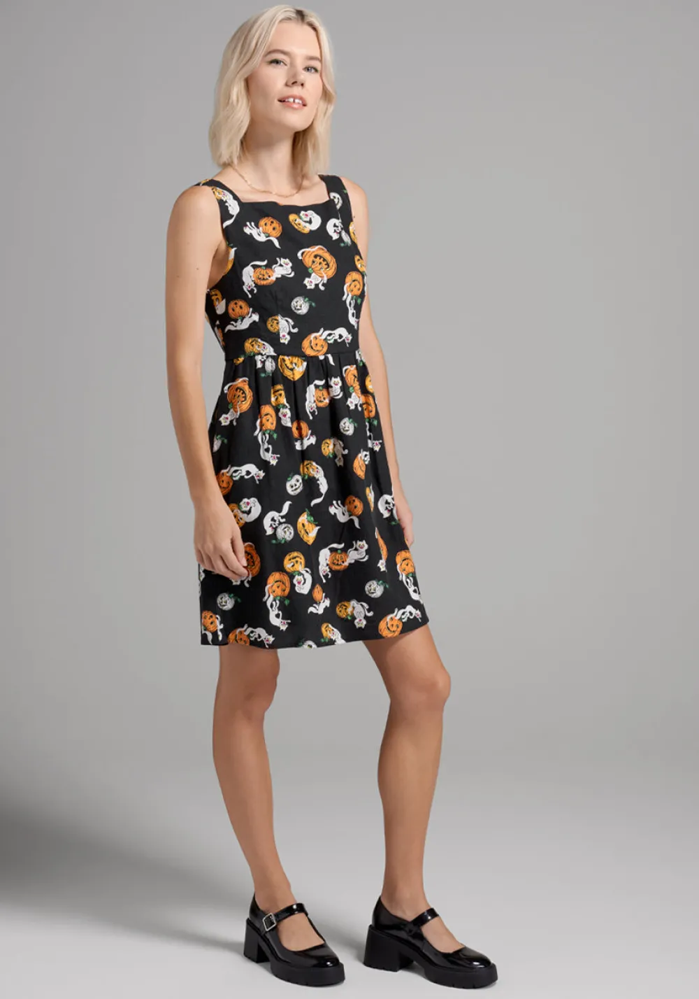 ModCloth Truth Or Square Fit And Flare Dress Boo Cats Hot