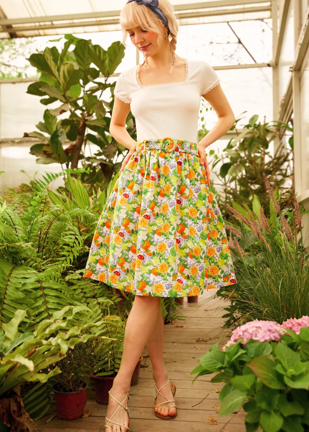 Twirl-Worthy Charm Midi Skirt Ladybug Citrus Clearance