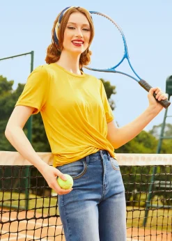 ModCloth Twist Of Fun Knit Top Yellow Sale