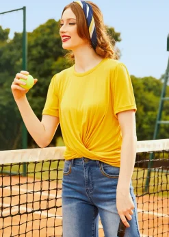 ModCloth Twist Of Fun Knit Top Yellow Sale