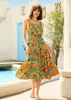 Twists & Tendrils Overall Midi Dress Marigold Delft Clearance