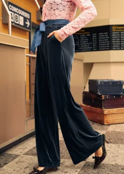 Vintage Revamp Contrast Sash Crop Pants Ocean's Depth Sale