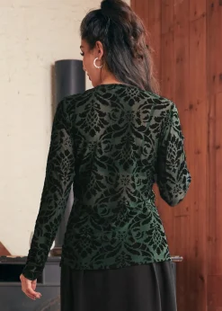 BTC Vintage Vagabond V-Neck Top All Over Emerald Hot