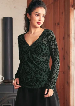 BTC Vintage Vagabond V-Neck Top All Over Emerald Hot