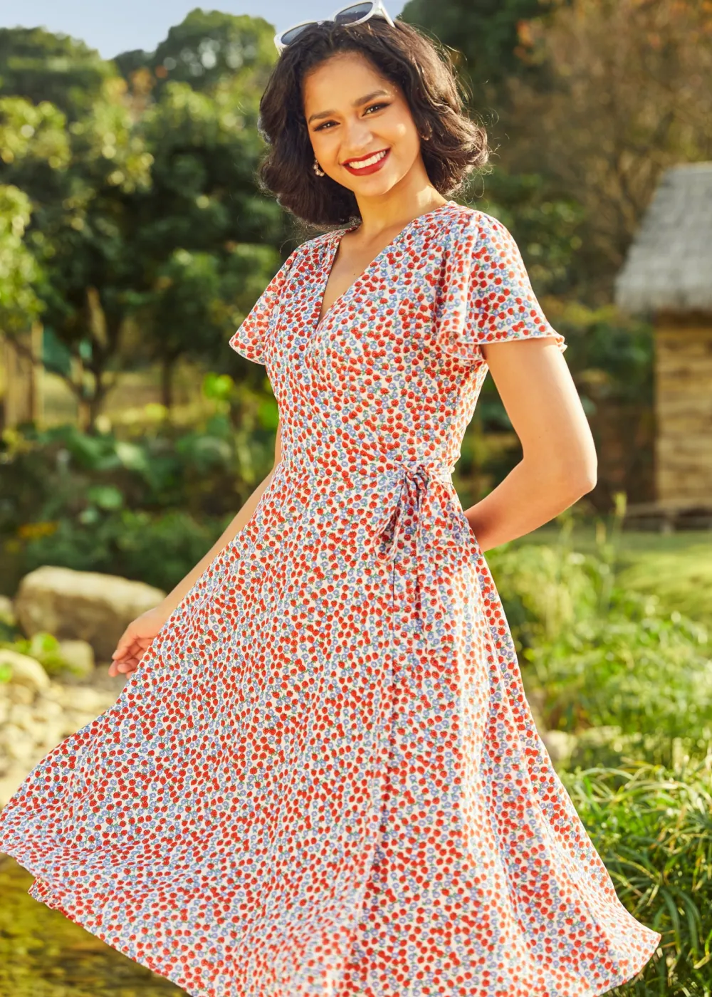 BTC Vintage Vogue Cape Dress Sapphire Poppy Speckle Sale