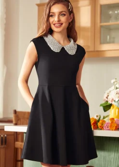 Vinyl Vibes Jeweled Collar Fit & Flare Dress Classic Noir Best